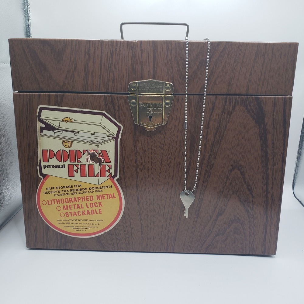 Vintage Metal Faux Wood Grain Ballonoff Personal Porta File Storage Box